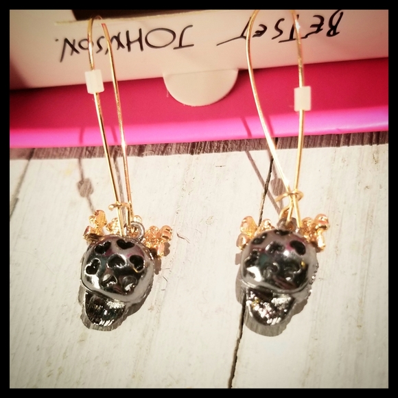 Betsey Johnson Dangle Pave Crystal Skull Earrings - Picture 3 of 8